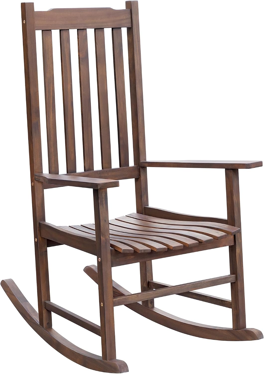 Greesum Outdoor Rocking Chair, Acacia High Back Oversized All-Weather Lounge Rocker with 320 lbs of Support for Patio, Garden, Deck, Porch,Brown