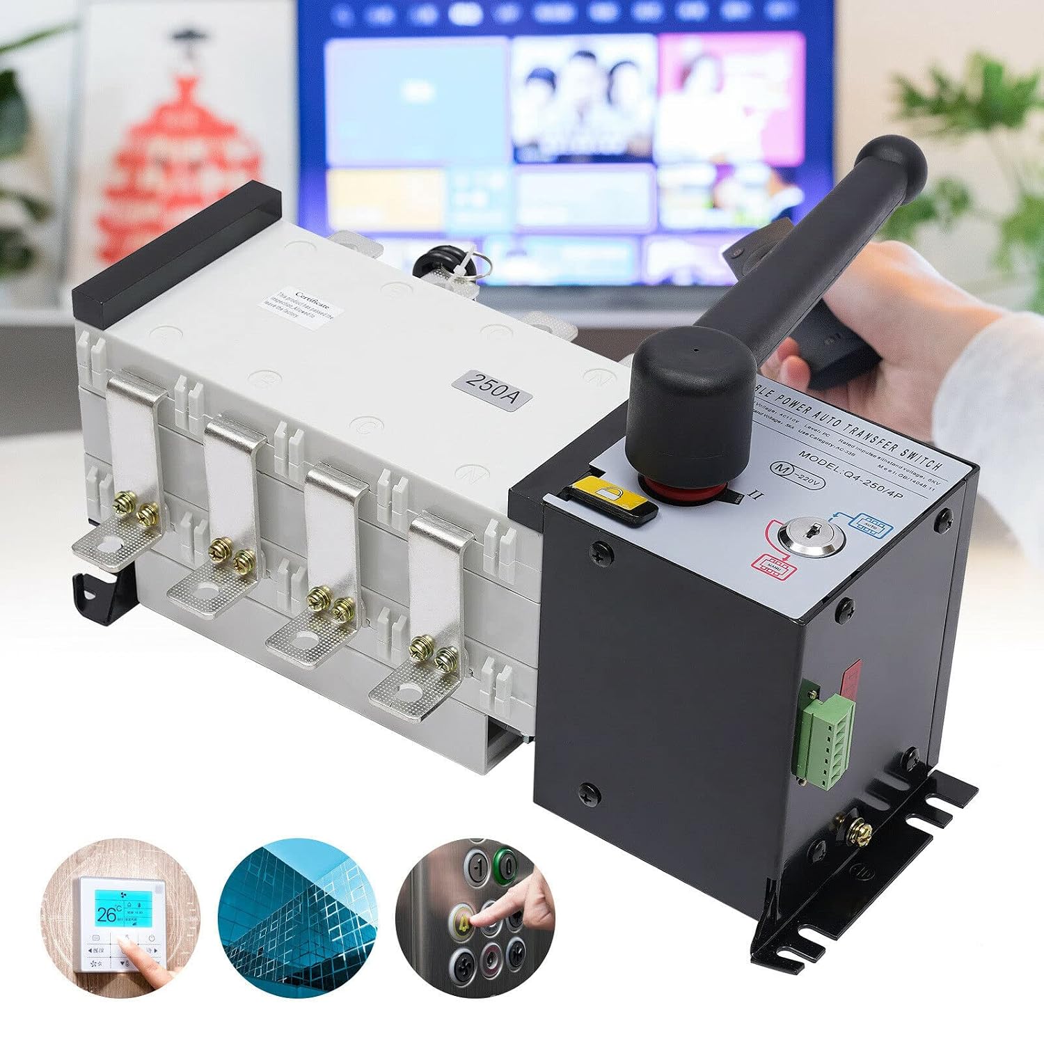 Automatic Transfer Switch, 250A 4P Industrial Dual Power Generator Changeover Switch, Mini AC110V/60hz (4P 250A)