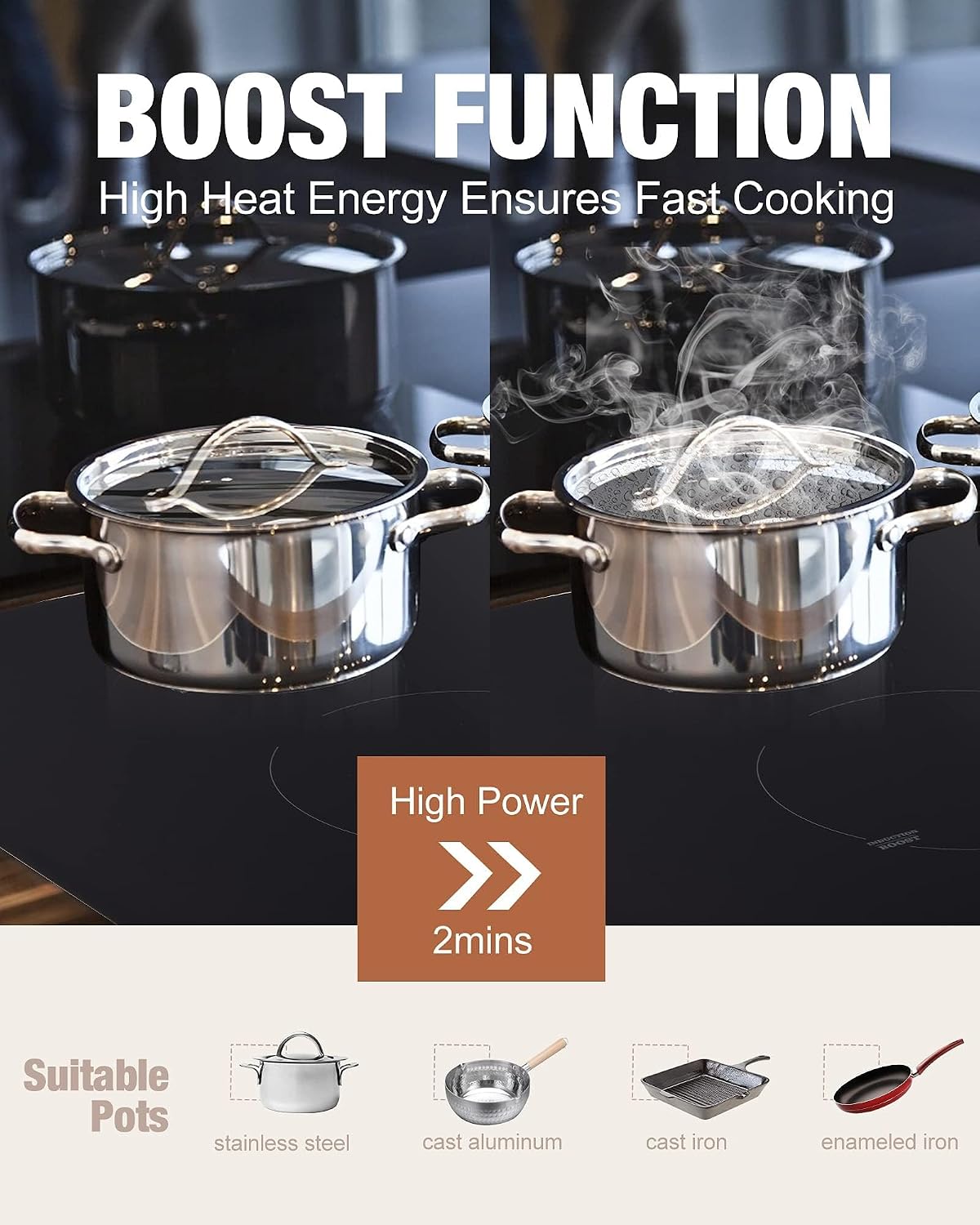 2 Burner Induction Cooktop, 3500W Built-in Induction Stovetop with BOOST, Weceleh 12 inch Electric Cooktop, 9 Power Levels, Safety Lock, Timer, Touch Control, No Plug, 220-240V