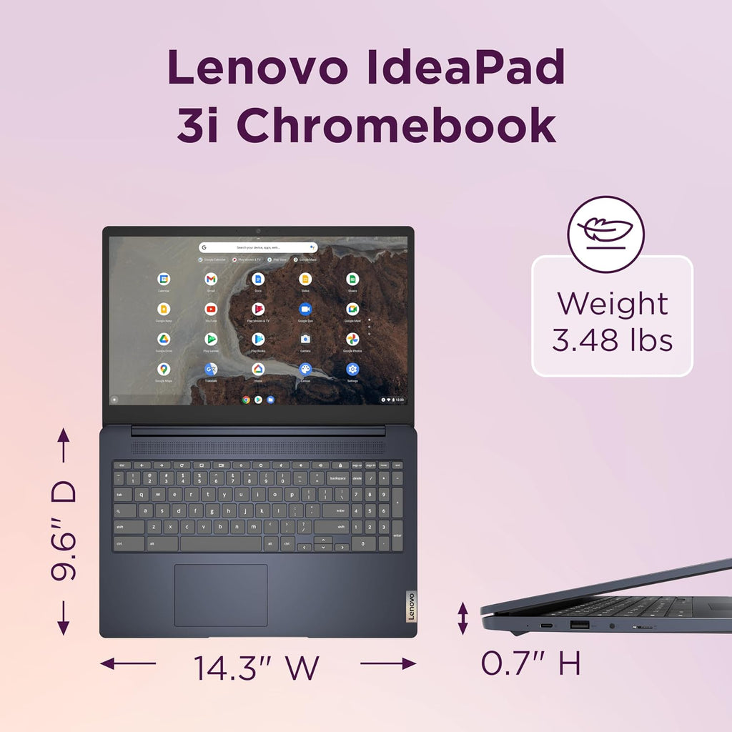 Lenovo IdeaPad 3i Chromebook, 15.6' FHD Display, Intel Celeron N4500, 8GB RAM, 64GB eMMC, 1920x1080 px, 720p Camera, Chrome OS, Abyss Blue