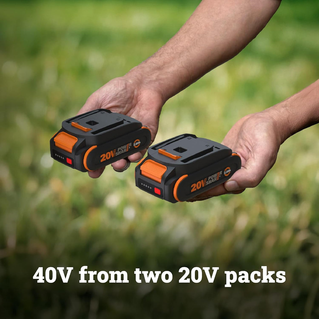 WORX Cordless Lawn Mower, 14' 40V Electric Mower with Brushless Motor, Lightweight 2 in 1 Push Lawn Mower with 6-Position Height Adjustment for Small Yards, 2 Batteries & Charger Included, WG735