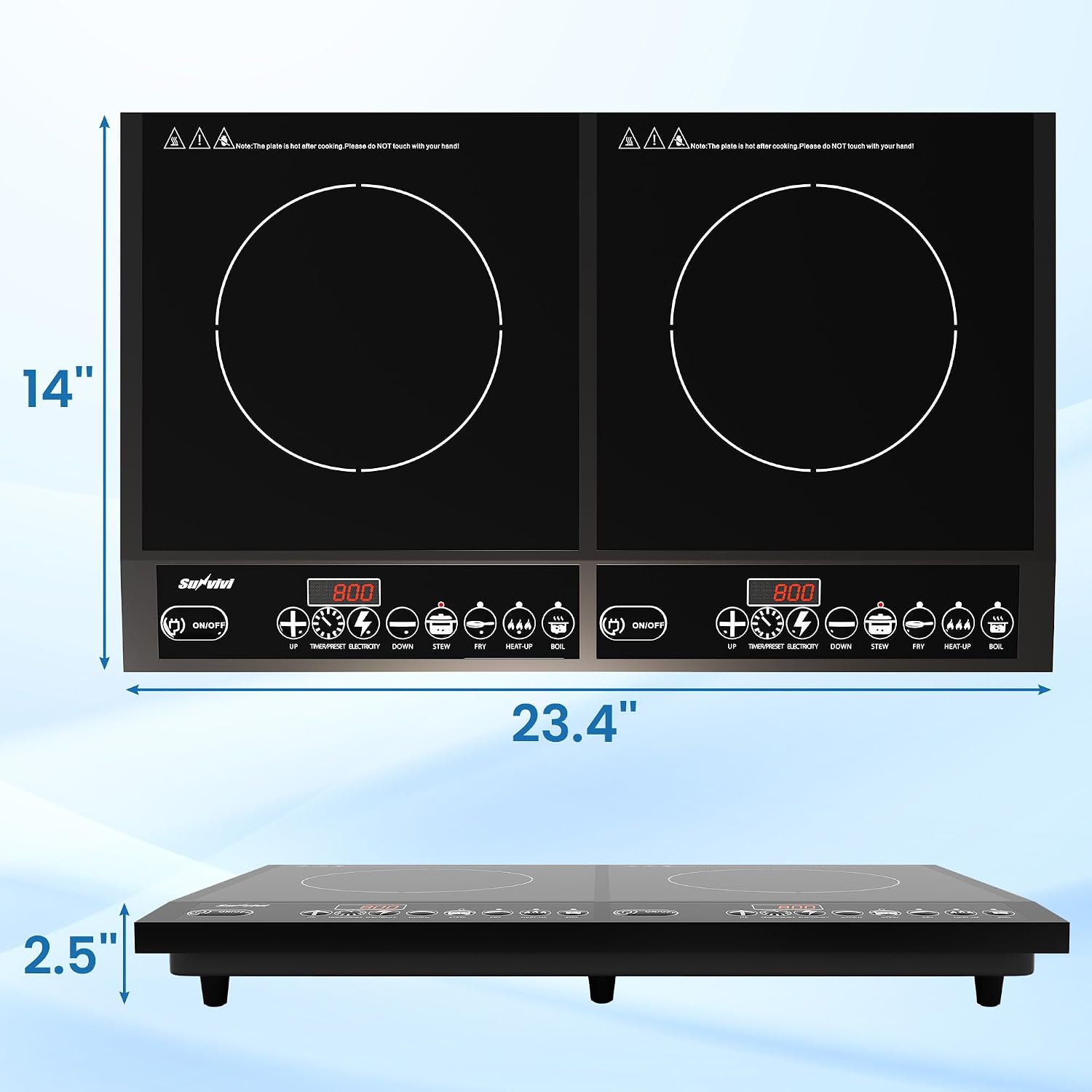 Commercial Double Burner Electric Induction Cooktop, 1000W+800W Dual Induction Hot Plate, 8 Power & 8 Temp Setting, Professional Countertop Burner Stove with Timer, LED Screen, Black
