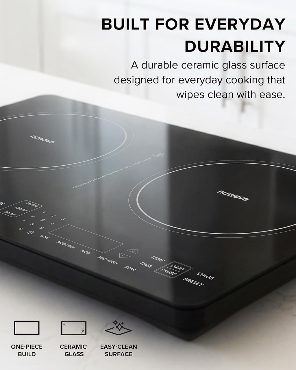 Nuwave PIC Double Portable Induction Cooktop, 900W/1500W/1800W Options, Two 8' Heating Zones, 106 Precise Temperatures from 50°F–575°F in 5°F Increments, Shatter-Resistant Ceramic Glass