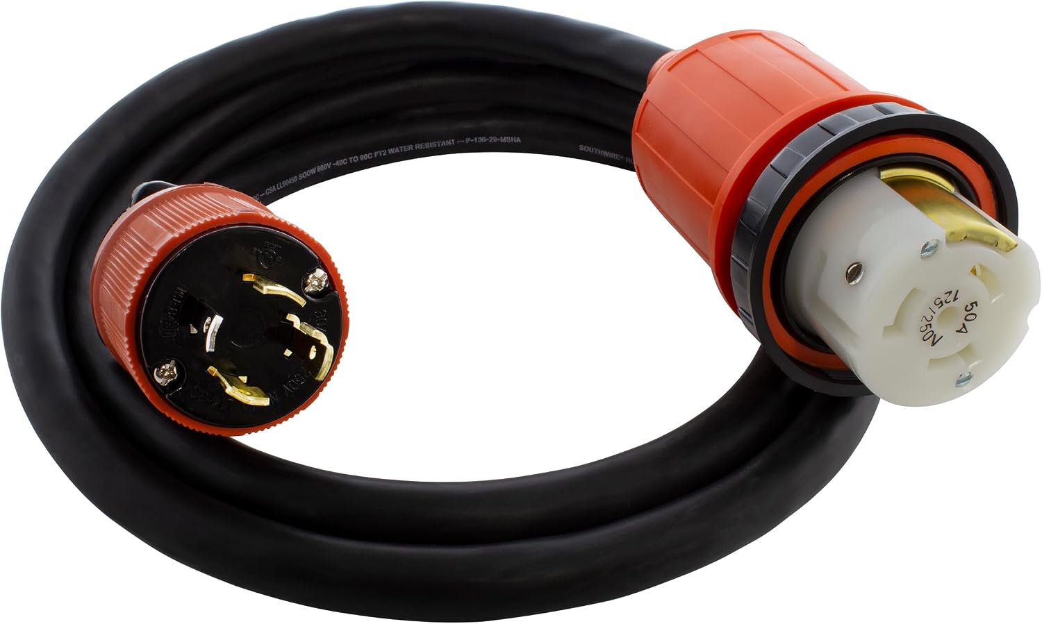 AC WORKS® [L1430M50] Generator L14-30P 30A 4-Prong Plug to 50A RV/Marine Power Inlet Adapter Cord (25FT)