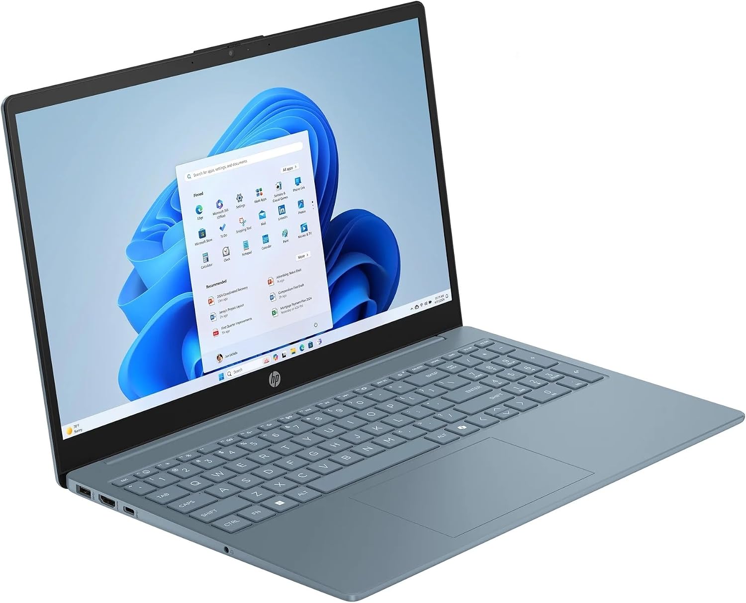 HP 15.6' Portable Laptop (Include 1 Year Microsoft 365), HD Display, Intel Quad-Core N200 Processor, 16GB RAM, 128GB Storage, Wi-Fi 6, Webcam, HDMI, Numeric Keypad, Windows 11 Home, Moonlight Blu