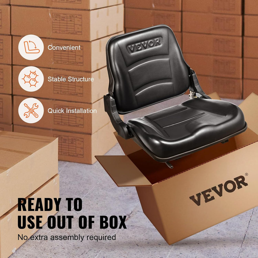 VEVOR Universal Forklift Seat, Fold Down Tractor Seat with Adjustable Angle Back and Micro Switch, 6.3-13.4 inch Extended Slot Comfortable Forklift Seat for Tractor Loader Excavator