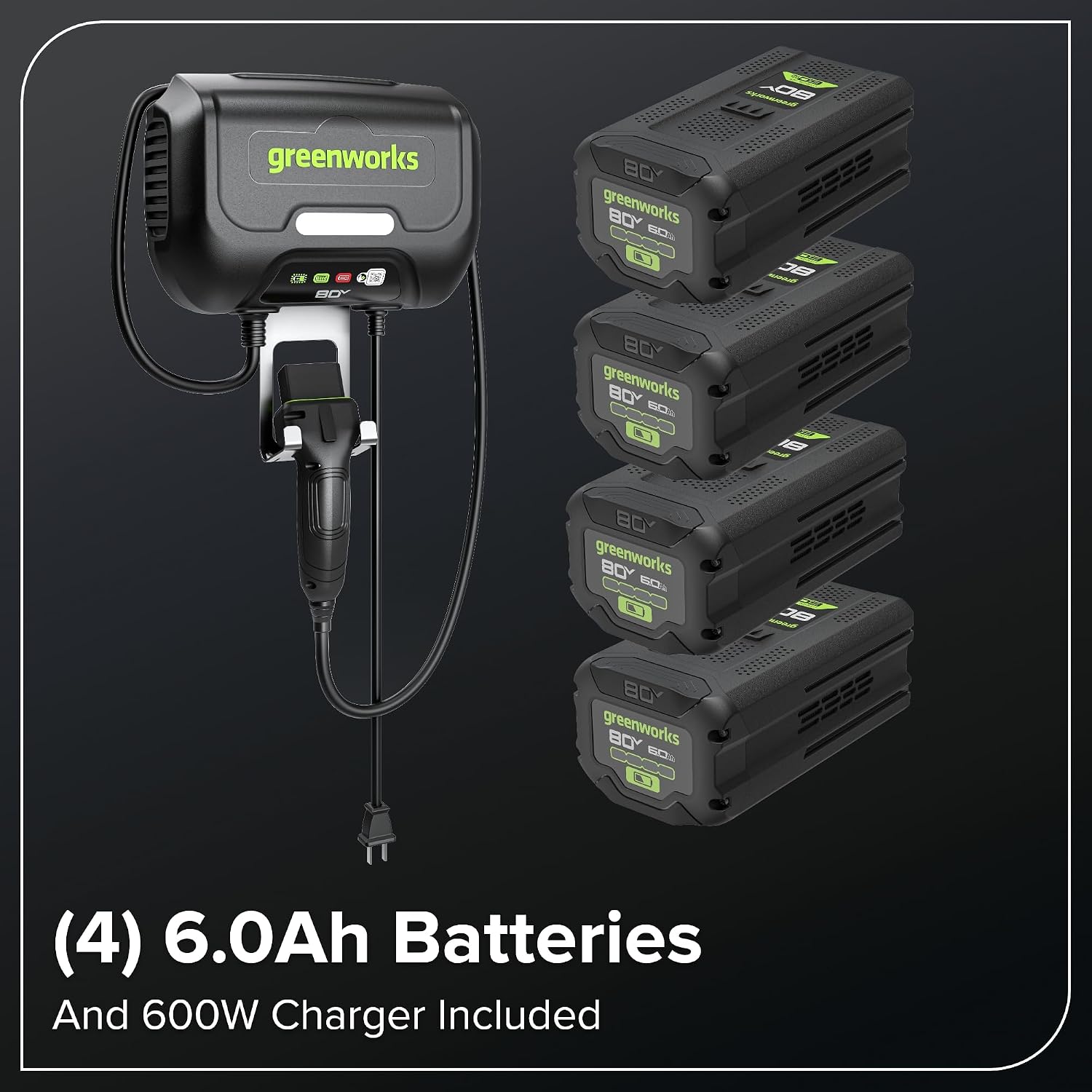 Greenworks 80V 42' CrossoverT Cordless Riding Lawn Tractor, (4) 6.0Ah Batteries and 600W Charger
