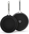 GreenPan 9.5' & 11' Ceramic Nonstick Frying Pan Skillet Set, PFAS-Free, Hard Anodized Cookware, Induction Compatible & All Cooktops, Dishwasher & Oven Safe, GP5 Stay-Flat Surface, Black