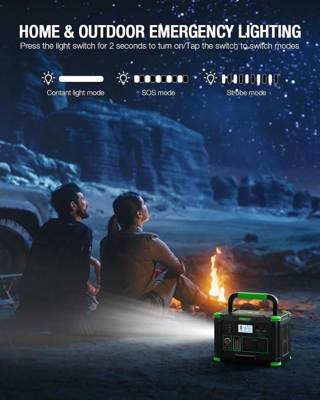 500W Portable Power Station, Solar Generator 519Wh (Peak 1000W) Lithium Battery Power Generator with 2 * 110V AC Outlets, Mobile Battery Backup Pack for RV Trip Camping, Outdoor Adventure, Home