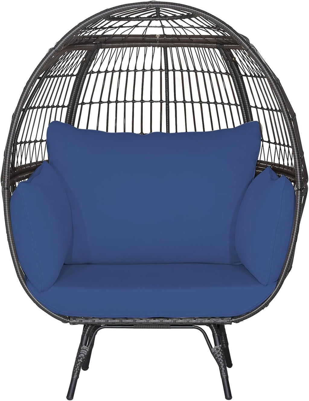 Giantex Oversized Wicker Egg Chair, Outdoor & Indoor Hammock Chair with Thick Cushions, 2-Person PE Rattan Lounge Chair Swing Chair for Patio, Backyard,Porch, 450 LBS Weight Capacity (Dark Blue)