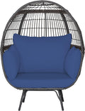 Giantex Oversized Wicker Egg Chair, Outdoor & Indoor Hammock Chair with Thick Cushions, 2-Person PE Rattan Lounge Chair Swing Chair for Patio, Backyard,Porch, 450 LBS Weight Capacity (Dark Blue)