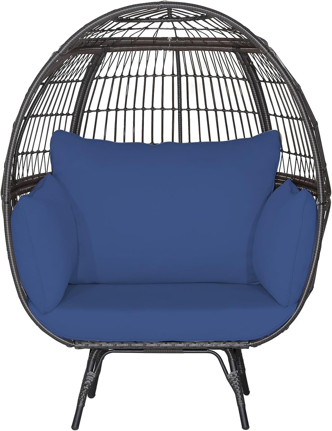 Giantex Oversized Wicker Egg Chair, Outdoor & Indoor Hammock Chair with Thick Cushions, 2-Person PE Rattan Lounge Chair Swing Chair for Patio, Backyard,Porch, 450 LBS Weight Capacity (Dark Blue)