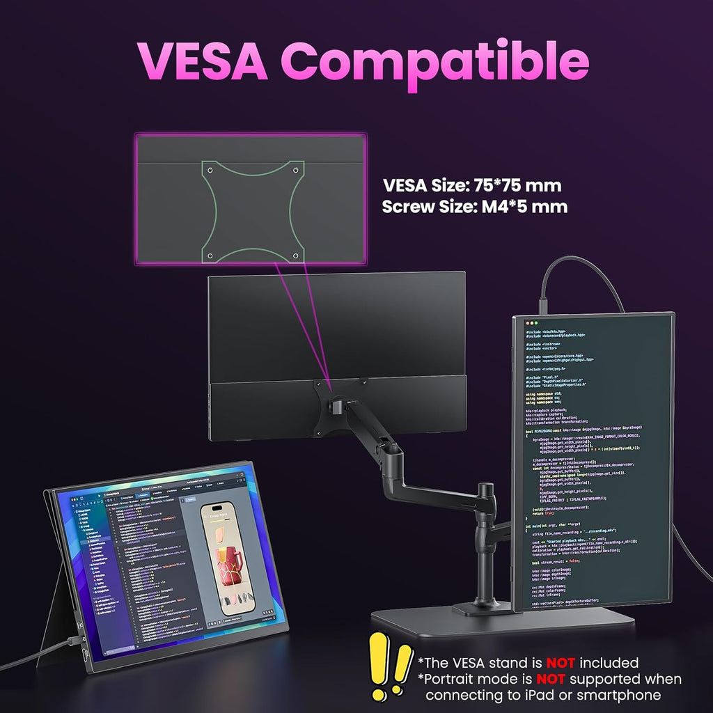 Upperizon Portable Monitor 18.5 inch FHD 130% sRGB 100Hz HDR HDMI USB-C Travel Monitor for Laptop MacBook PC Surface PS5 Xbox, Large External Display with Cover & Speakers, VESA Compatible