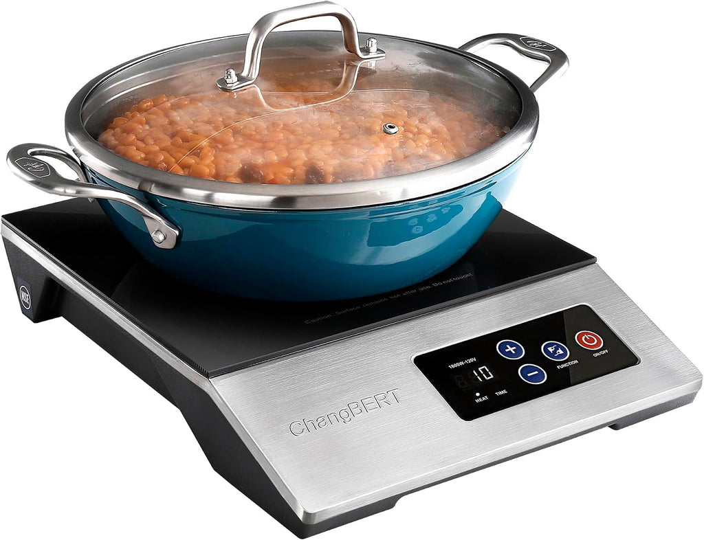 ChangBERT 1800W Commercial Grade Induction Cooktop, NSF Certified Portable Large 8' Heating Coil, 12' Heat Resistant Cooking Surface Premium Stainless Steel Pro Chef Professional Burner Hot Plate