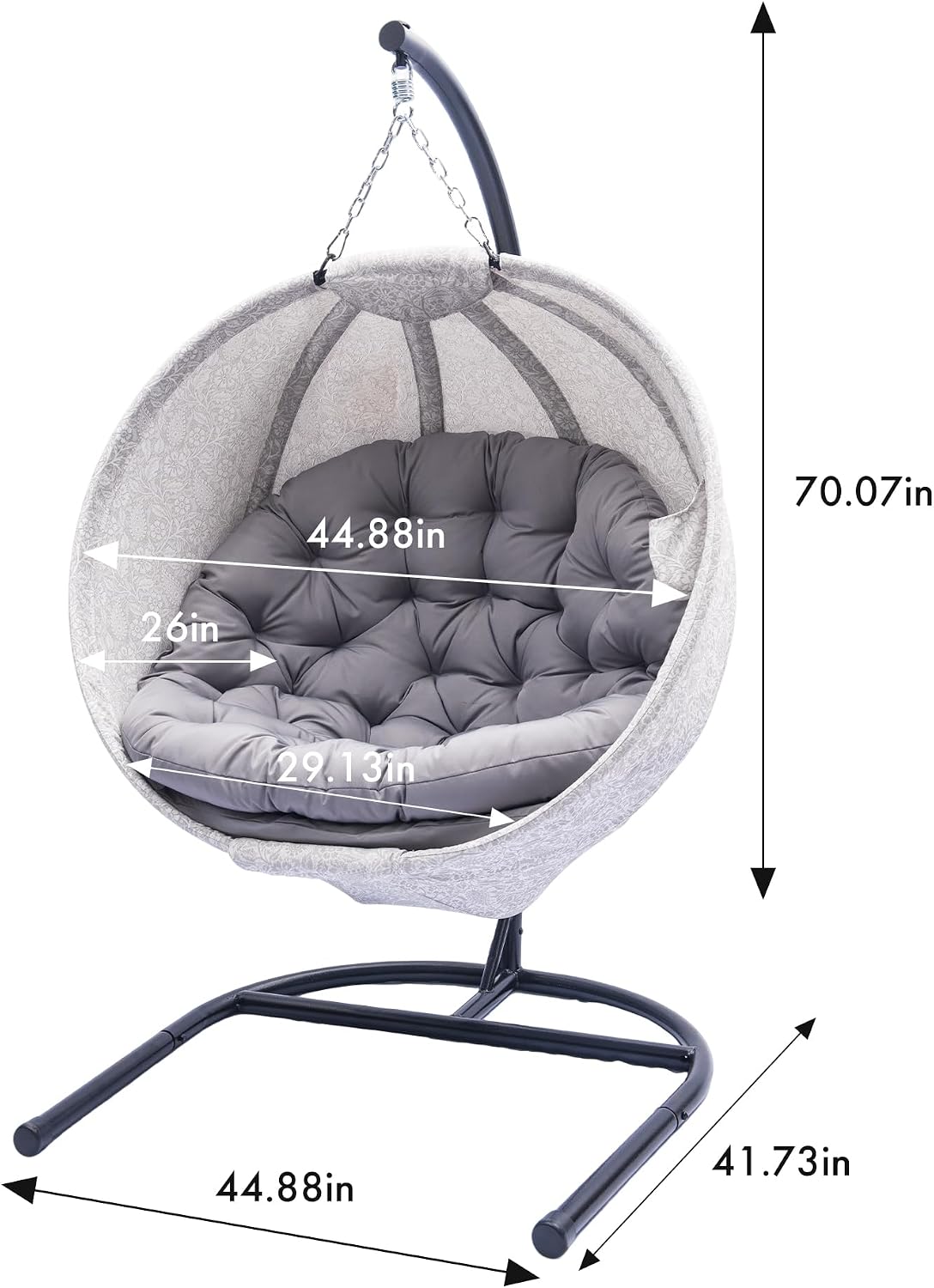Hanging Egg Chair with Stand - Hanging Ball Chair W/Plush Cushions,Weather-Resistant Fabric, Indoor Outdoor Foldable Swing Chair for Patio, Balcony, Yard & Living Room,(Gesar Flower Gray)