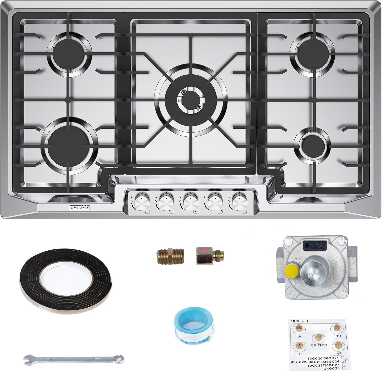 Empava 36 Inch Gas Cooktop,5 SABAF Sealed Burners Made in Italy,Propane Stove LPG/NG Convertible,Bulit-in Cook Top Stainless Steel, CSA Certified,Thermocouple Protection,for Homes, kitchens
