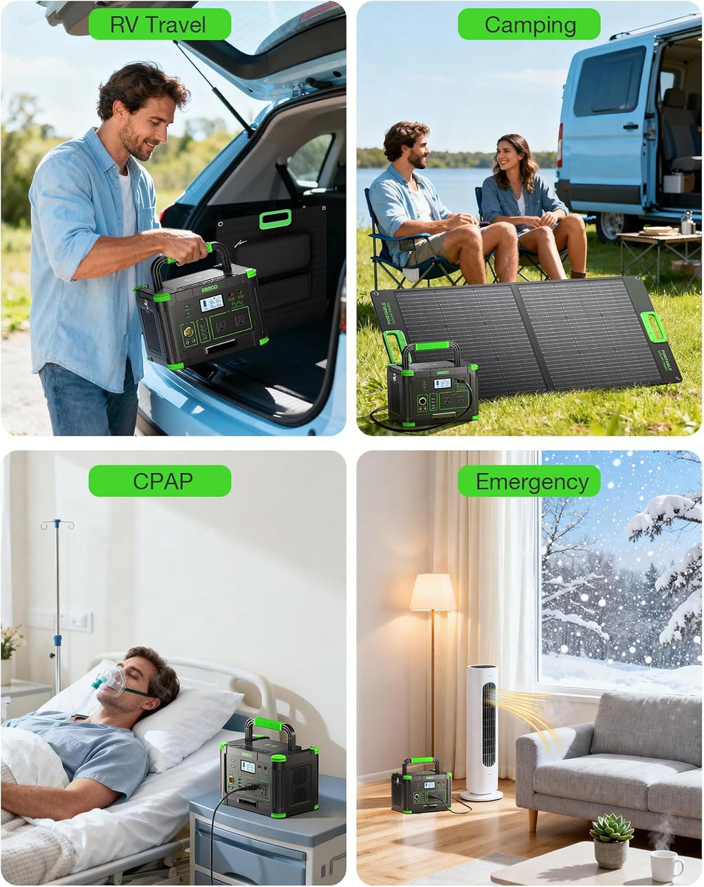 Portable Power Station 500W, 519Wh Solar Generator, 110V Pure Sine Wave AC Outlets, 60W USB-C PD, 10 Ports for Outdoor Camping RV Van, Home Backup Emergency Off-Grid Living,(1000W Peak) Dark Green