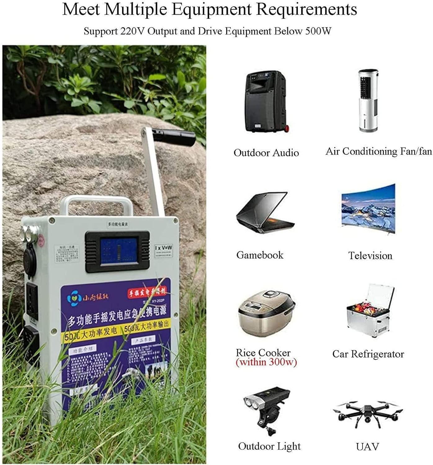 150W/500W Crank Generator, Camping Hand Crank Generator for Mobile Phone, Portable Power Station with 220V Outlets DC12V USB5V Emergency Power Supply,500W-220V