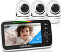 HelloBaby 5' Screen Baby Monitor with 3 Cameras - No WiFi HB6550 Video Baby Monitor, 1000ft Long Range, ECO, 26 Hour Battery, Pan-Tilt-Zoom Night Vision, Temperature Sensor & 2-Way Audio, 8 Lullabies