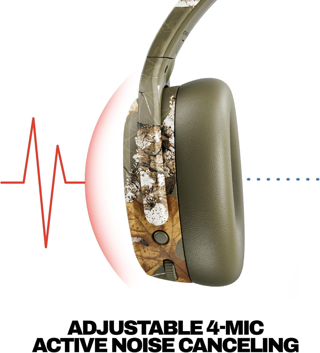 Skullcandy Crusher ANC 2 Wireless Over-Ear Bluetooth Headphones with Multi-Sensory Bass, Active Noise Cancelling, Up to 60 Hours Battery, Microphone for iPhone Android - Realtree Edge Colors Drab
