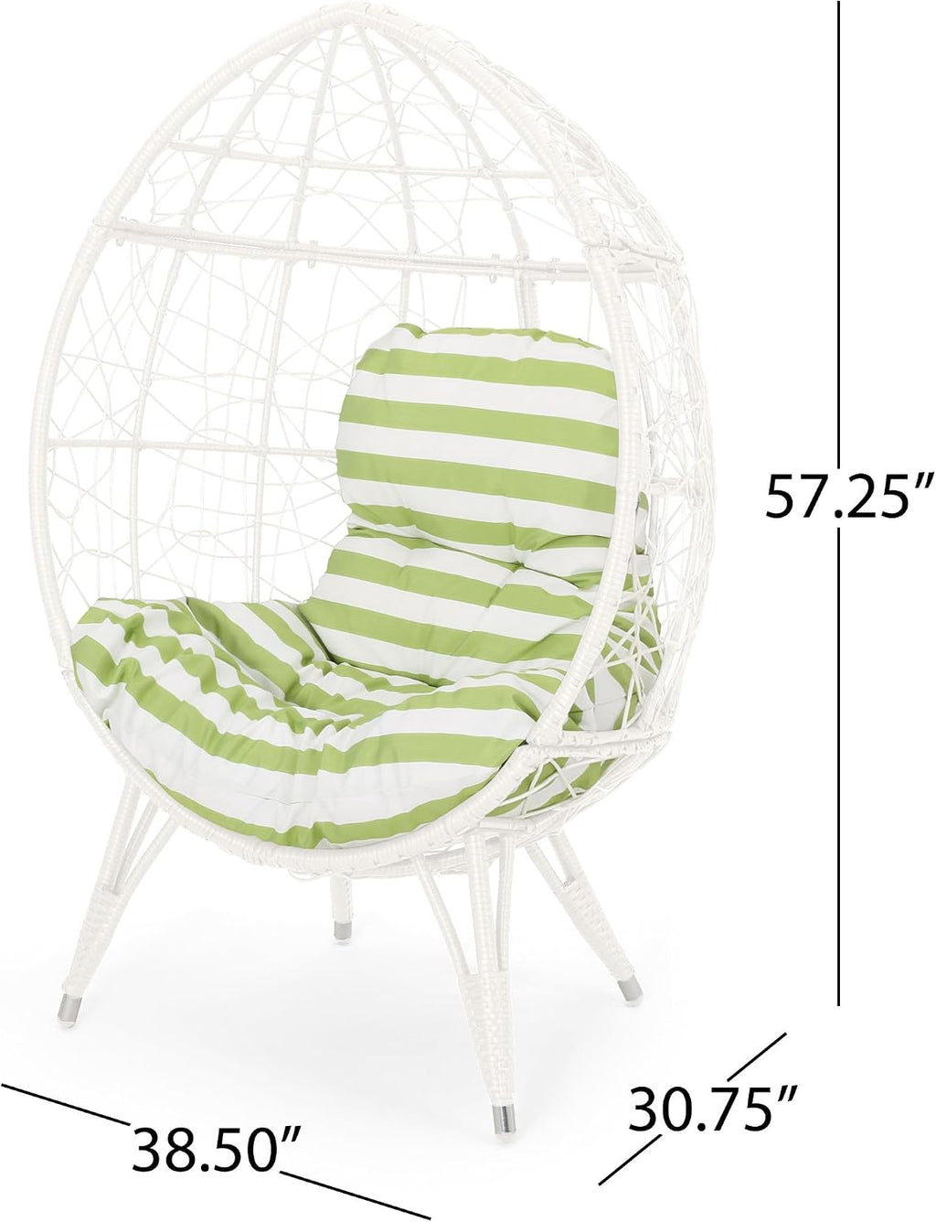 Wicker Egg Chair, Wicker Lounge Chair with Water Resistant Cushion, Indoor Outdoor Lounger for Patio, Backyard, Living Room (White)