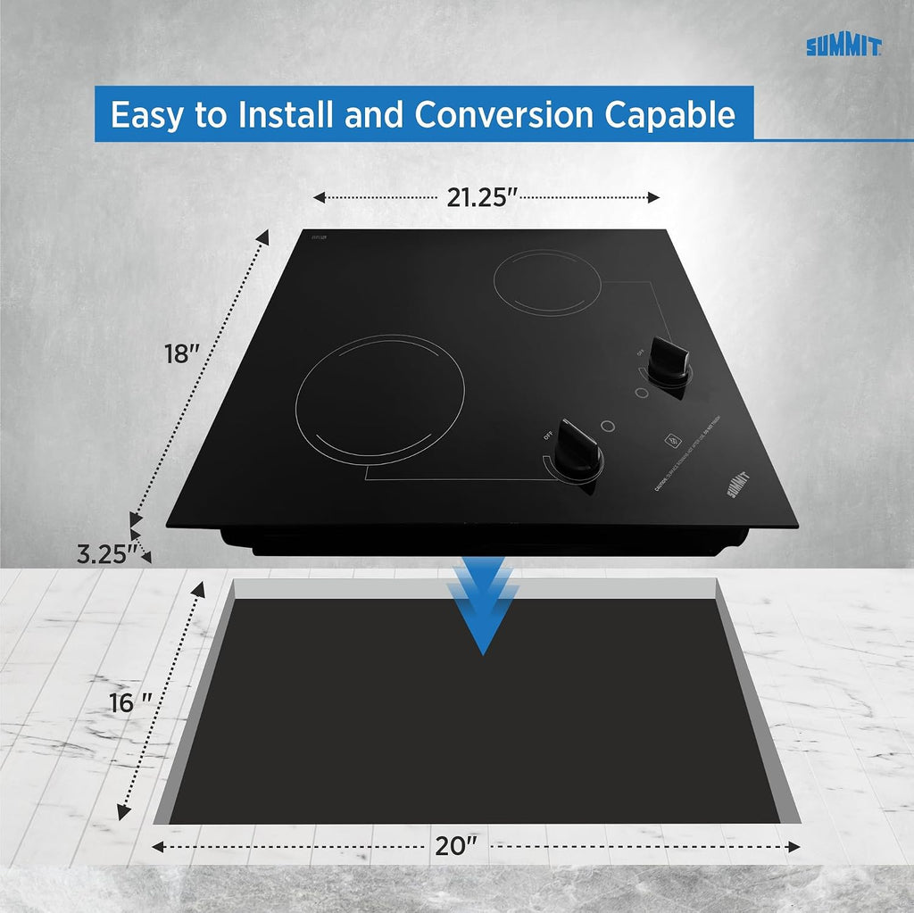 Summit 21' 2 Burner Electric Cooktop. 115 Volt Radiant Cooktop, ADA Compliant, Black - CR2B121