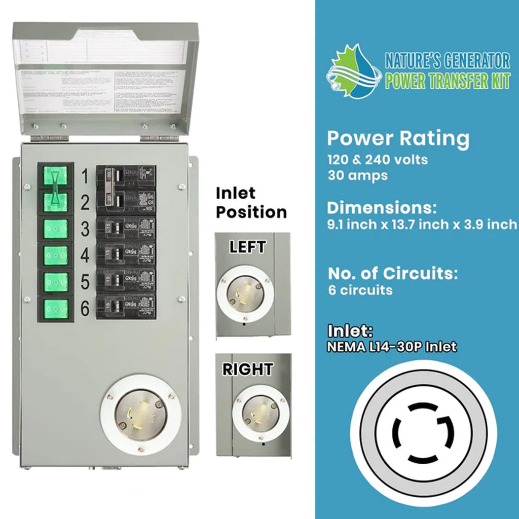 Nature's Generator Transfer Switch 6-Circuits 120/240V 30A Non-Automatic Power Transfer Kit