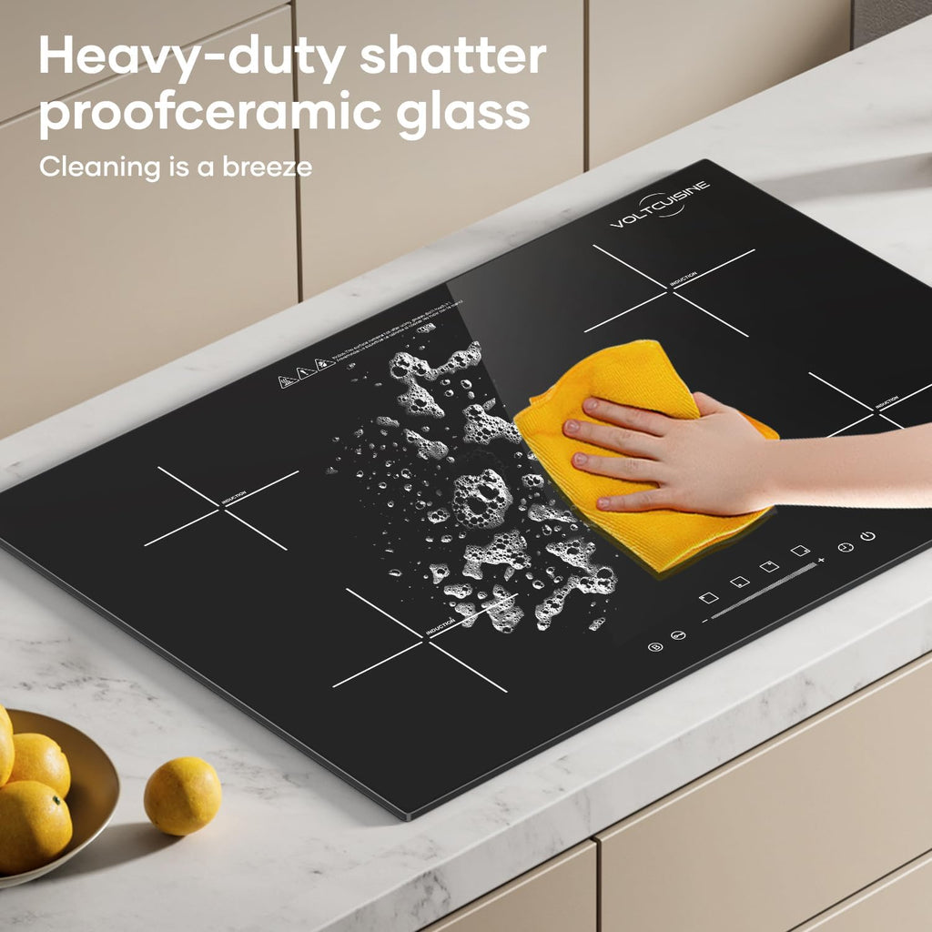 30' 4-Burner Built-in Induction Cooktop 6600W, Countertop Electric Stove with Touch Control, 9 Power Levels, Timer & Child Lock, Easy-Clean Black Glass Surface (220–240 V)