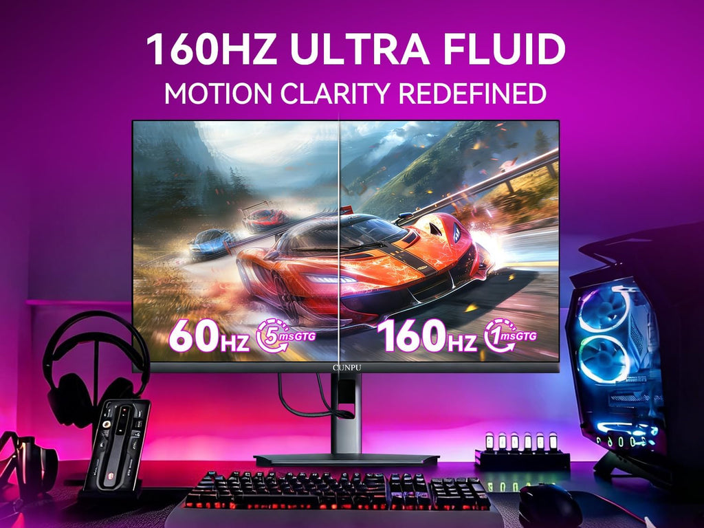 CUNPU 27' 4K 160Hz Ultimate Gaming Monitor, UHD Fast IPS 1ms, G-Sync Compatible & FreeSync, 99% DCI-P3, HDR400, HDMI 2.1 for PS5/Xbox 4K 120Hz, Full Ergonomic Stand