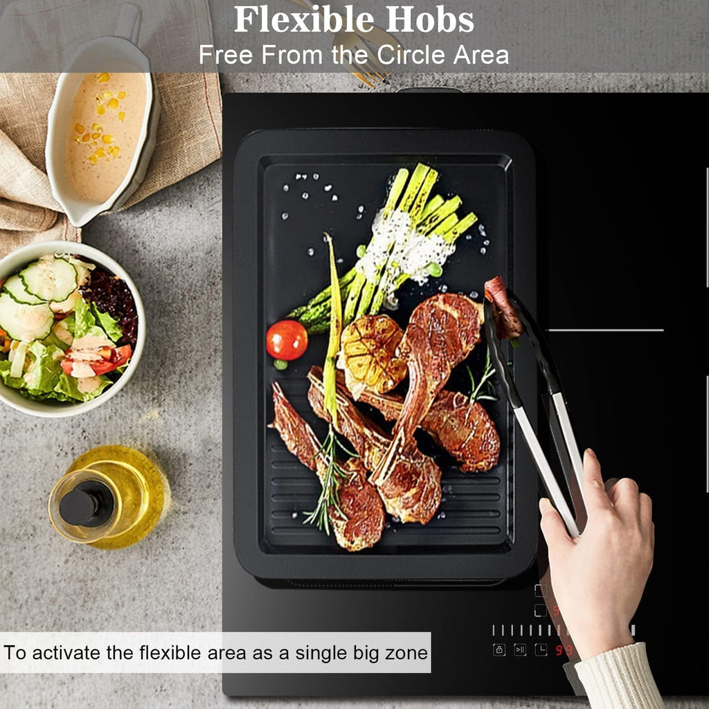 Karinear 24 Inch Induction Cooktop 3 Burners, 6800W Built-in Induction Stovetop with Flex Zone,Child Safety Lock, Timer, Boost, Slider Control Black Glass Electric Cooktop 220-240V Hard Wire