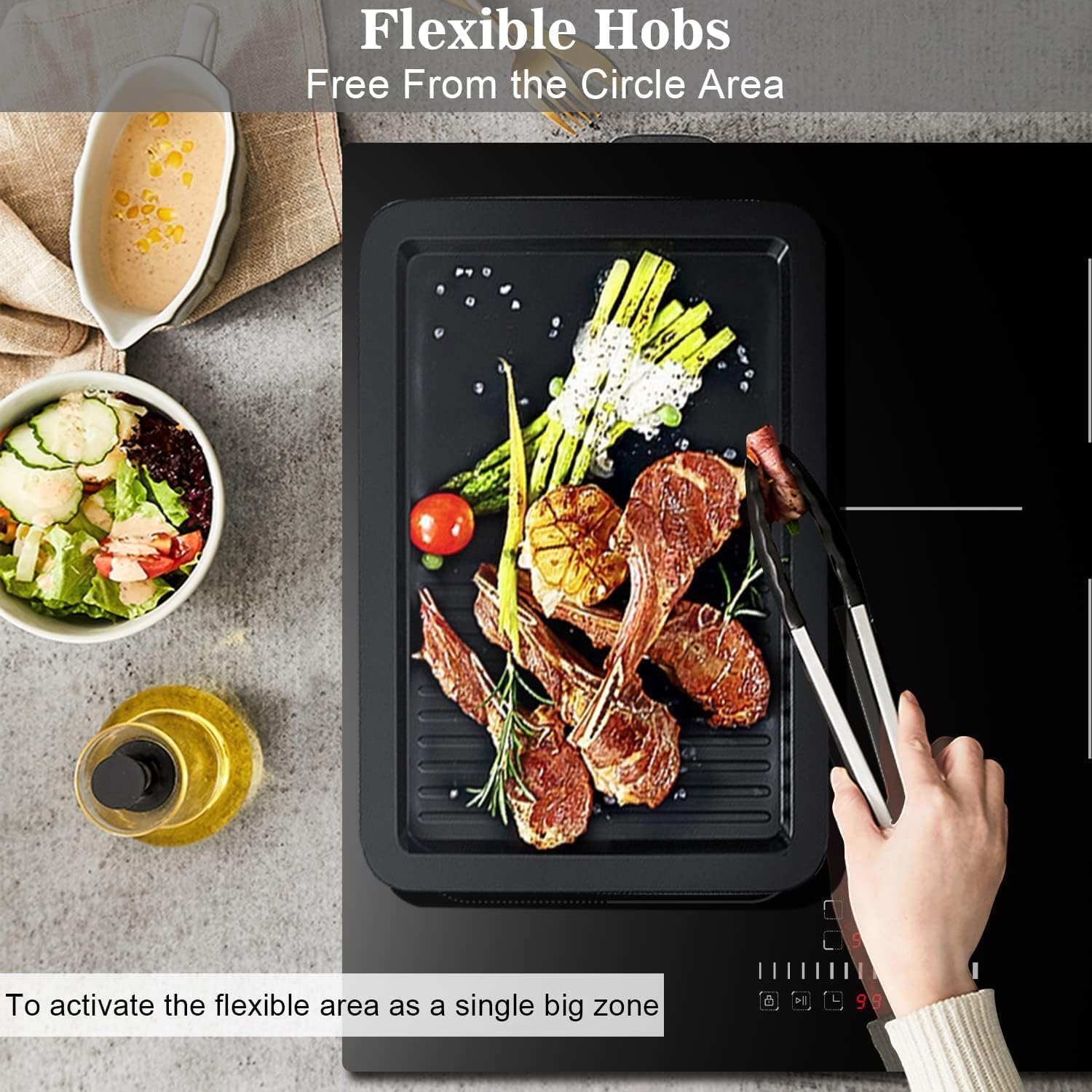 Karinear 24 Inch Induction Cooktop 3 Burners, 6800W Built-in Induction Stovetop with Flex Zone,Child Safety Lock, Timer, Boost, Slider Control Black Glass Electric Cooktop 220-240V Hard Wire