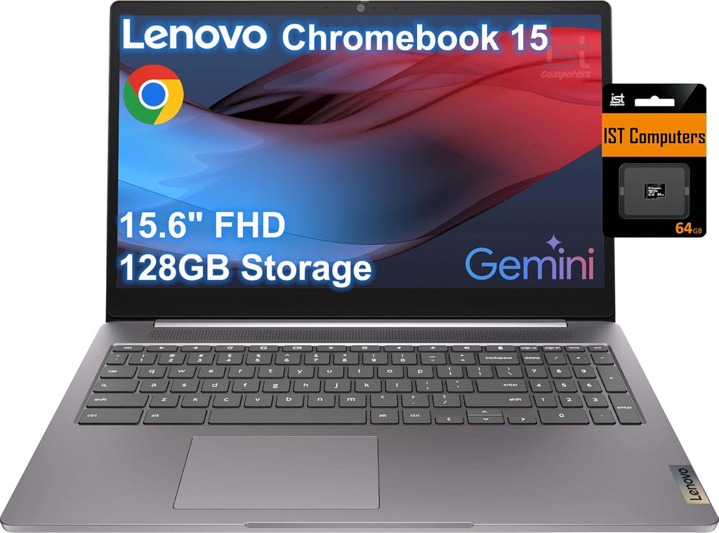 Lenovo IdeaPad 3i Slim Chromebook (15.6' FHD, 4GB RAM, 128GB Storage (64GB eMMC + 64GB SD Card), Intel Celeron N4500) Home & Student Laptop, Anti-glare, HD Webcam, 10-Hr Long Battery Life, Chrome OS