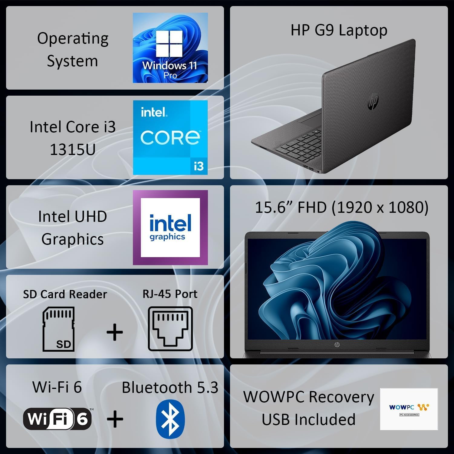 HP 15.6 Inch Business Laptop with Microsoft Office on The Web, Powerful 13th Intel Core i3 Processor (Beats i7-1165G7), 8GB RAM, 628B SSD(500 GB External), Windows 11 Pro, WOWPC 3 in 1