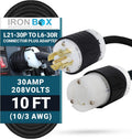IronBox Electric - Heavy-Duty L21-30P to L6-30R Connector Plug Adapter - 10/3 AWG - 30 Amps & 208V Rated - Reliable Power Solution for Generators, Transfer Switches, and Industrial Equipment(10 foot)