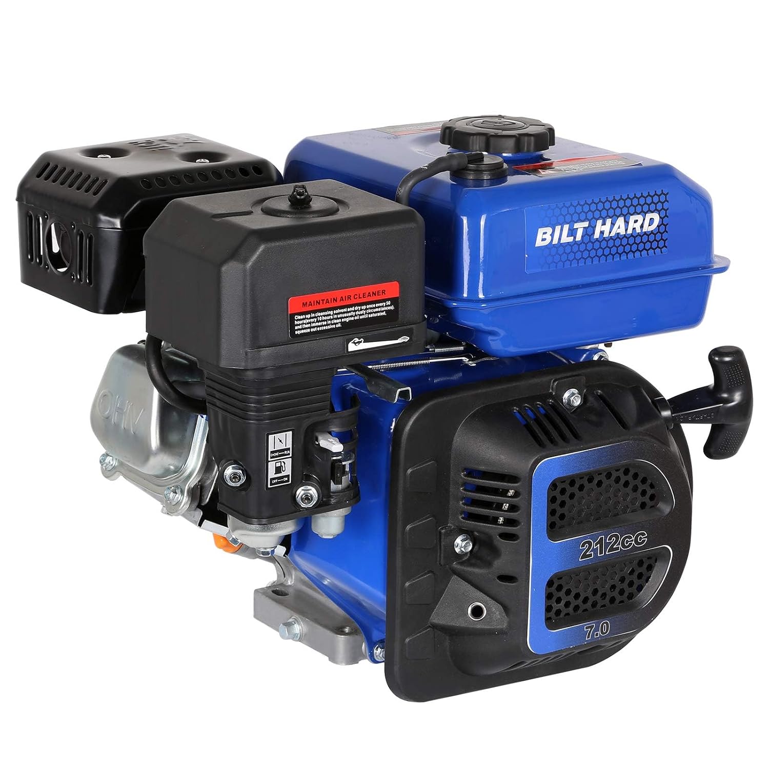 BILT HARD 7HP Gas Engine Horizontal Shaft, 212cc 4 Stroke OHV Industrial Grade Replacement Gas Motor, Shaft 3/4' (19mm) Diameter, 2-3/8' Long, 3/16' Keyway