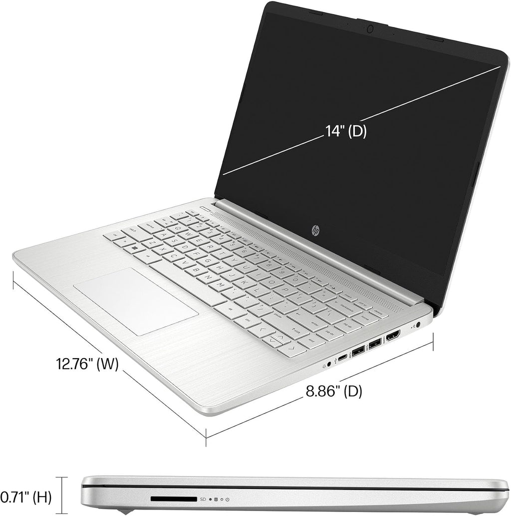 HP 14 Laptop (14' Anti-Glare, Intel Celeron N4120, 8GB RAM, 256GB Storage (128GB eMMC + 128GB IST SD Card)) School & Business, 11Hr Battery Life, 1-Year Office 365, Win 11 Home S w/AI Copilot, Silver