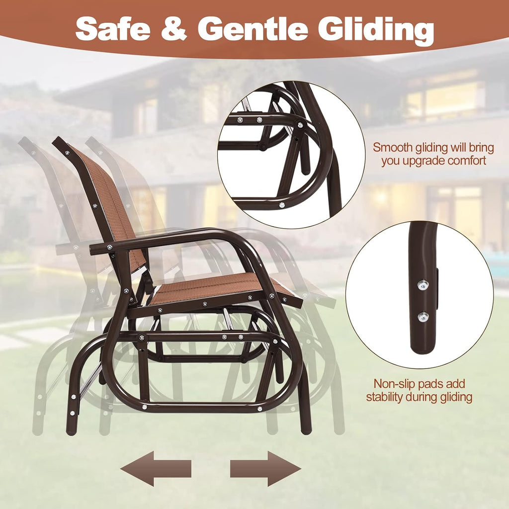 Tangkula 2 Person Patio Glider, Outdoor Swing Bench, Glider Loveseat Chair with Heavy-Duty Steel Frame, Breathable Seat Fabric, Rocking Chair for Poolside, Garden, Backyard, Porch