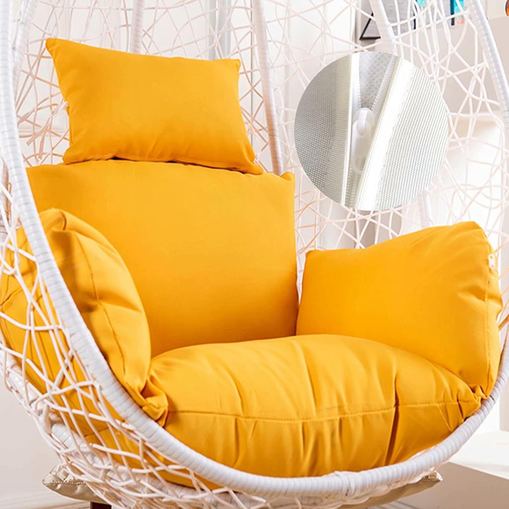 Egg Chair Cushion Only, Outdoor Hanging Swing Chair Cushion, Hanging Egg Chair Cushion Thick, Washable Cover Hanging Hammock Chair Cushion for Garden, Chair Pads Replacement Yellow