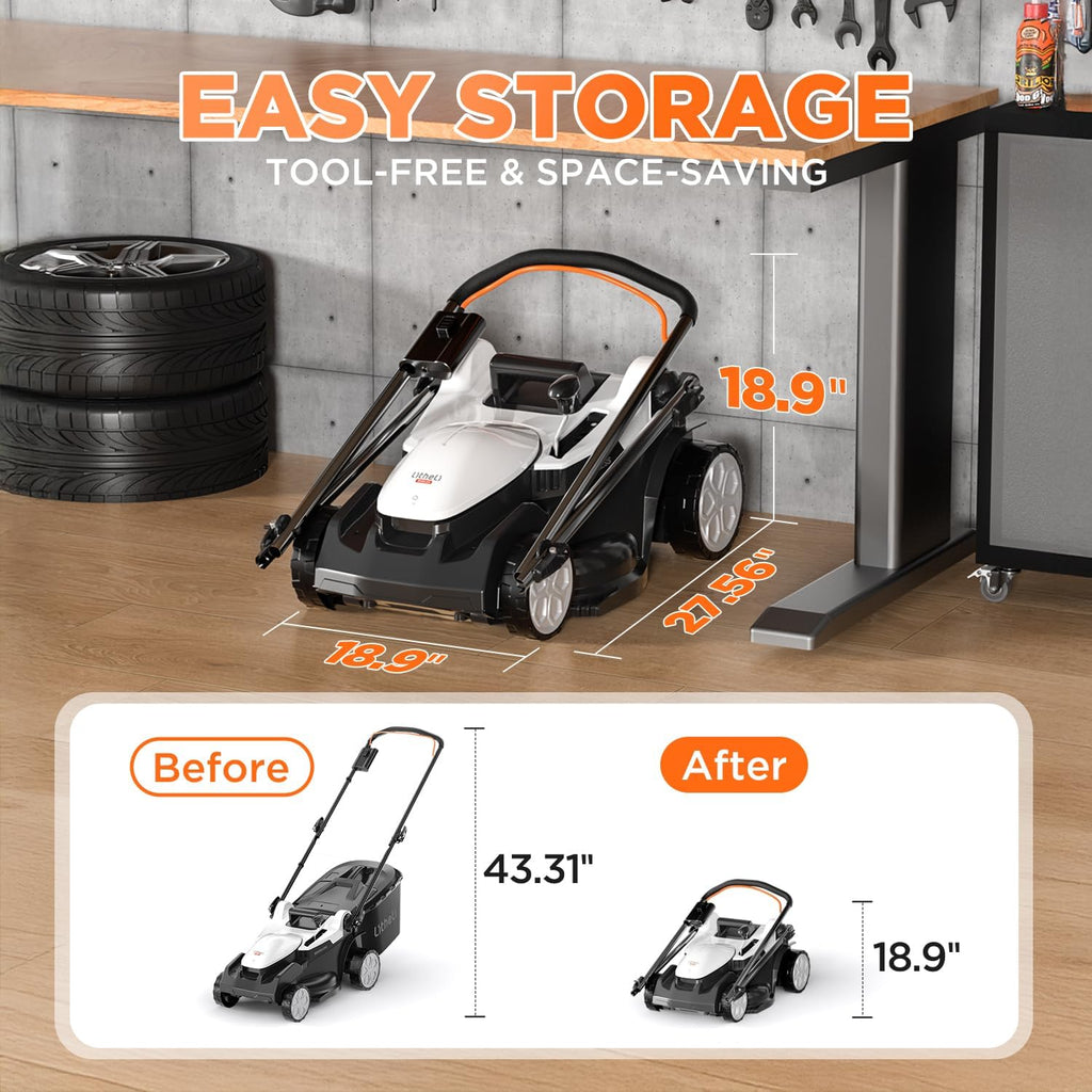 Litheli 16.1' Electric Lawn Mower Cordless, Brushless Lawnmower with 6-Height Adjust and 2 x 4.0Ah Batteries, for Garden and Yards