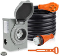 50Amp 20FT Generator Extension Cord Power Inlet Box with Locking Connector,125/250V,4 Prong NEMA 14-50P SS2-50R Generator Cable Pre-Drilled Generator Inlet Box for Generator RV Outdoor Use