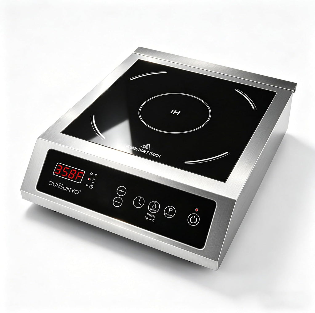 Commercial 3500W Induction Cooktop, Portable 240V Countertop Burner with 10 Power Levels, 12 Timer Settings, 140-465°F Temperature Control, LCD Display, Stainless Steel Housing