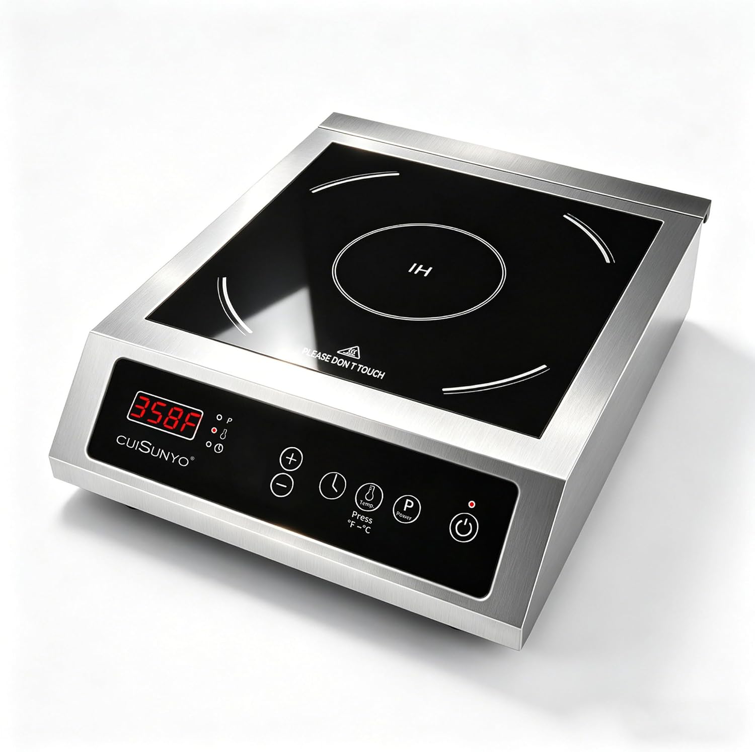 Commercial 3500W Induction Cooktop, Portable 240V Countertop Burner with 10 Power Levels, 12 Timer Settings, 140-465°F Temperature Control, LCD Display, Stainless Steel Housing