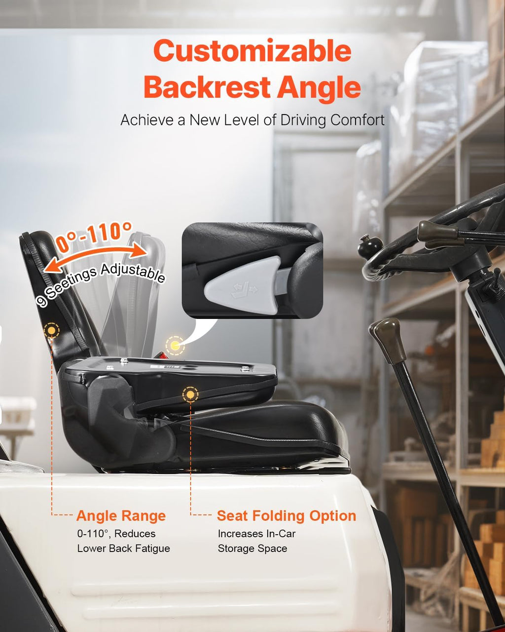 VEVOR Universal Forklift Seat, Tractor Seat with Adjustable Backrest & Safety Belt, Secure Micro Switch Design, Wear-Resistant PVC Mower Seat for Tractor Excavator, Skid Loader