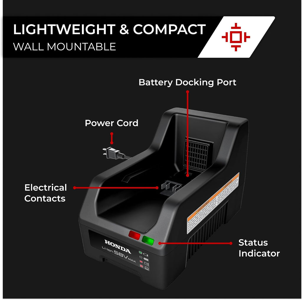 Honda CV5080N1U Fast Electric Lawn Mower Battery Charger for DP5080 and DP50120 Cordless Lawn Mower Batteries, Charges in 60-90 Min, Patented Connection for More Reliable Operation, Wall Mount Ready