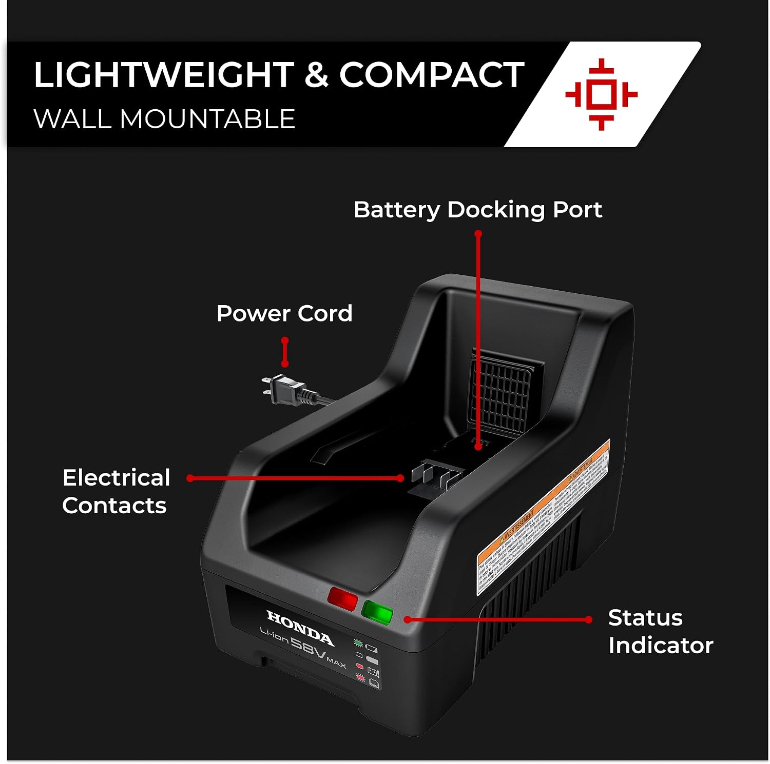 Honda CV5080N1U Fast Electric Lawn Mower Battery Charger for DP5080 and DP50120 Cordless Lawn Mower Batteries, Charges in 60-90 Min, Patented Connection for More Reliable Operation, Wall Mount Ready