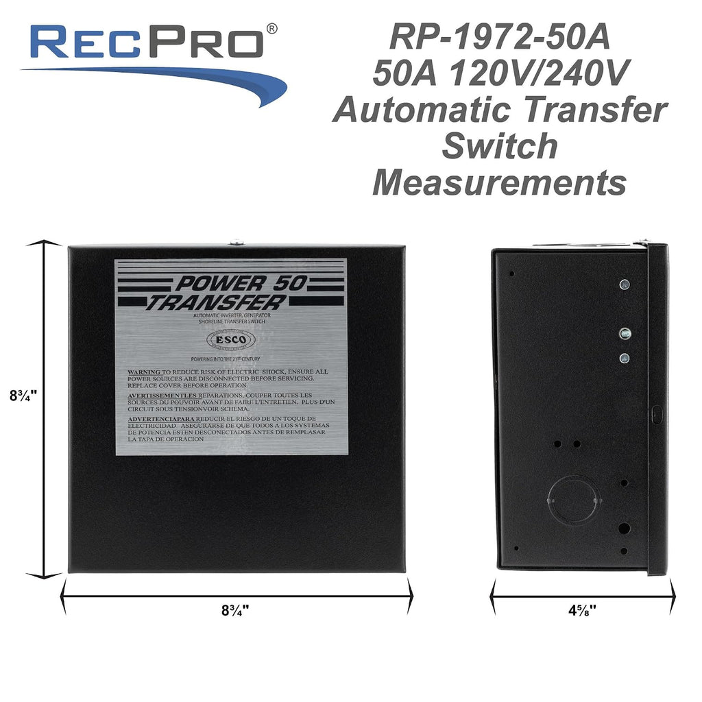 RecPro RV Automatic Transfer Switch for Esco | 120V/240V | 50Amp | Handles Up to 12KW Generator