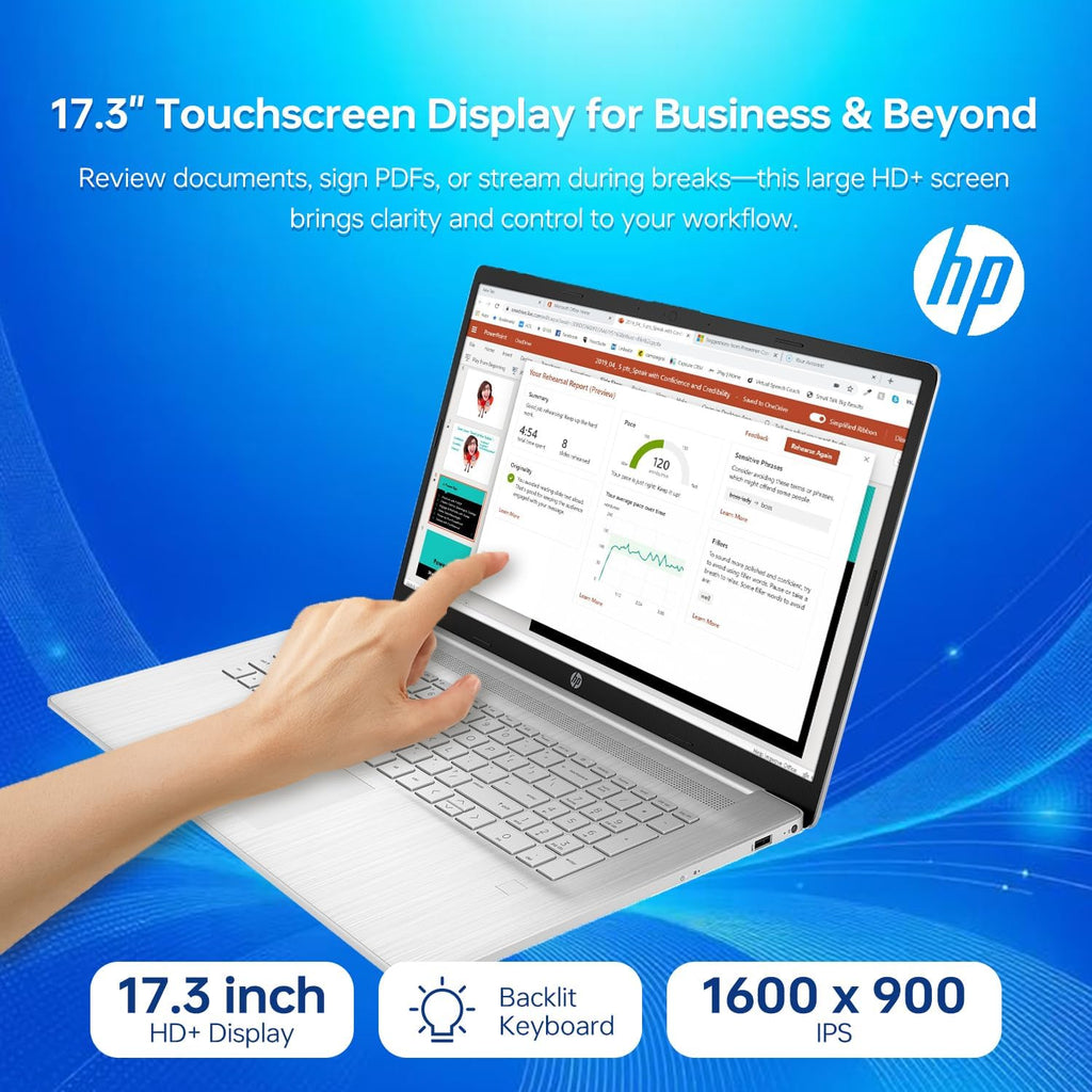 HP Essential 17t Business Laptop, 17.3' HD+ Touchscreen Display, Intel Core i7-1355U (> R5 7430U) High-Performance Tier Processor, 16GB RAM, 1TB SSD, HDMI, Fingerprint Reader, Wi-Fi 6, Windows 11 Home