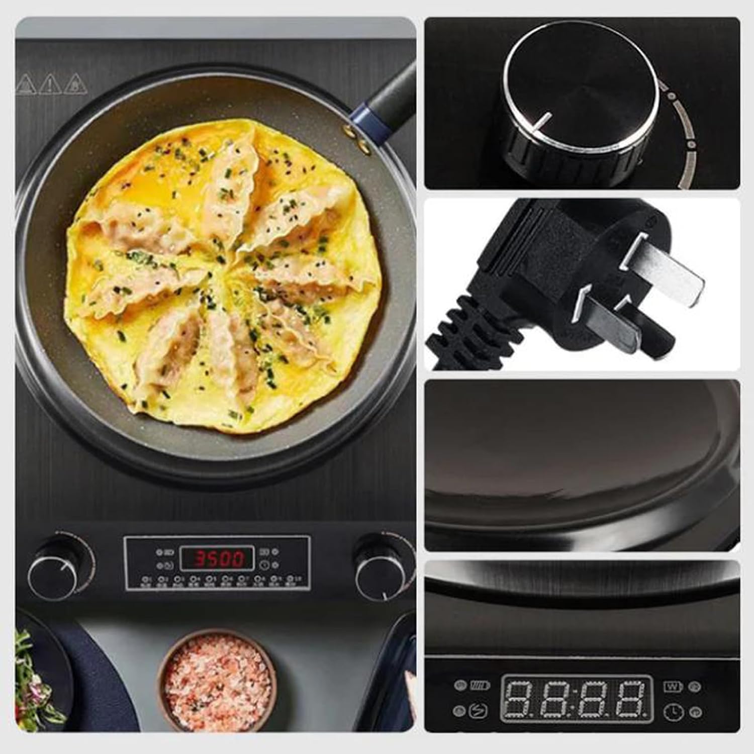 3500-Watt Induction Hob, 10 Temperature Settings, Newbeew Portable Multifunctional Commercial Induction Cooktop, with LCD Display & Touch/Knob Control, Innovative Concave Design (Black)