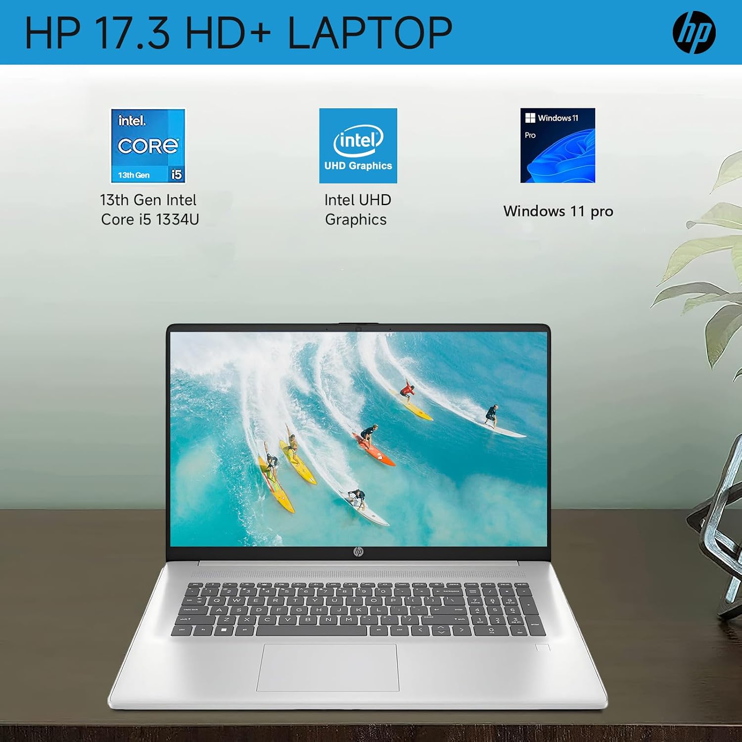 HP 17 Inch Laptop, 17.3' HD+ Display, Intel i5-1334U (10 Cores, Up to 4.6 GHz), 32 GB RAM, 1 TB SSD, Backlit Keyboard, Fingerprint Reader, Wi-Fi 6, HD Webcam, Windows 11 Pro for Business and Students