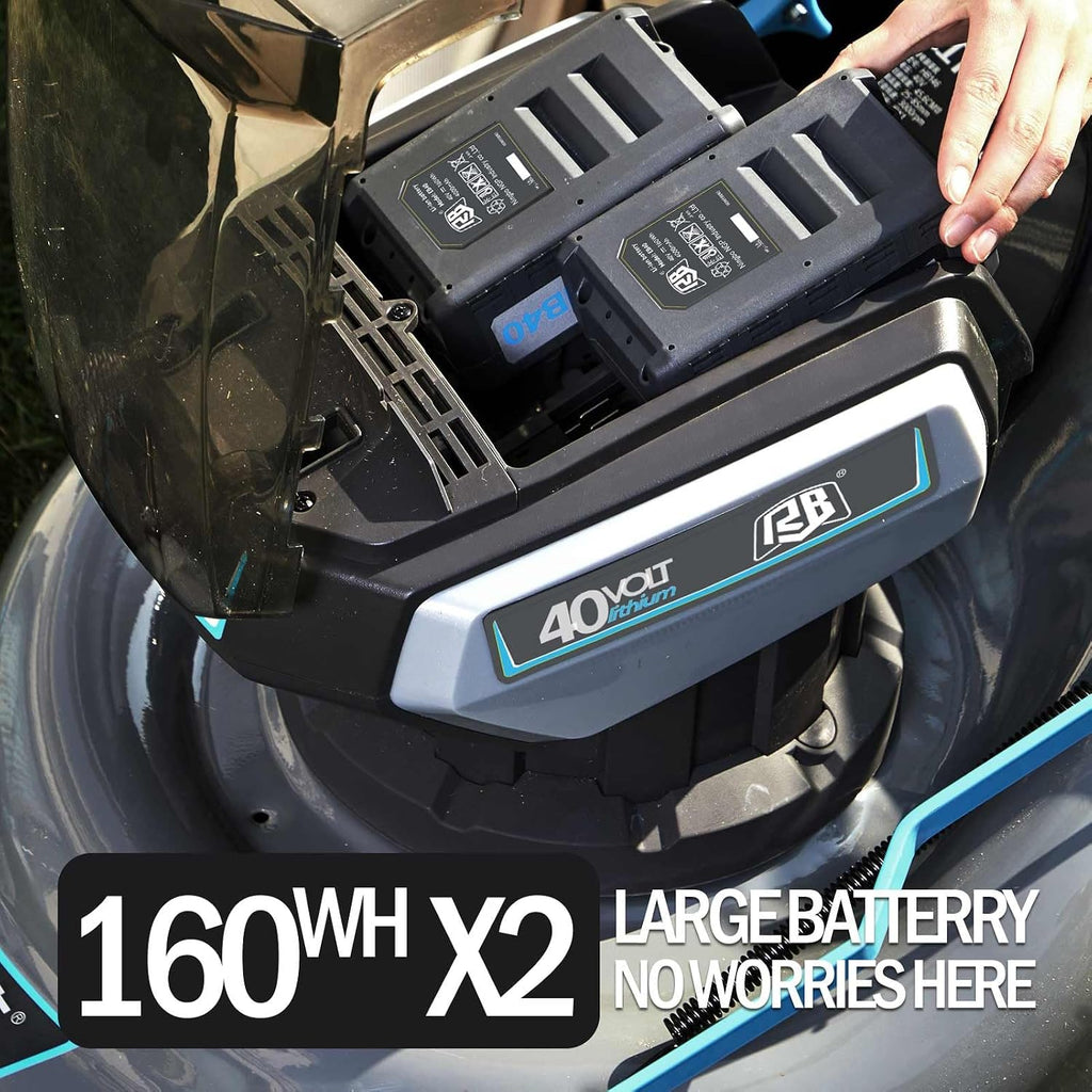 RB 80V Battery Power Lawn Mower 18' Cordless 7 Cutting Heights Adjustable Lawnmower Brushless Motor Low Noise 4 in 1 Push Mower with Fast Charger and 2 x40V 4.0AH Battery